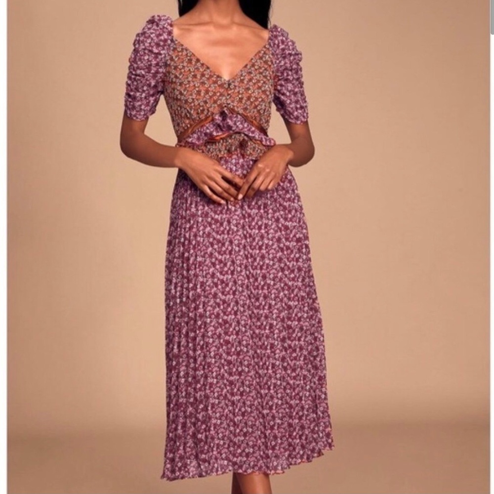 Affectionate Love Plum Floral Ruffle Midi Dress